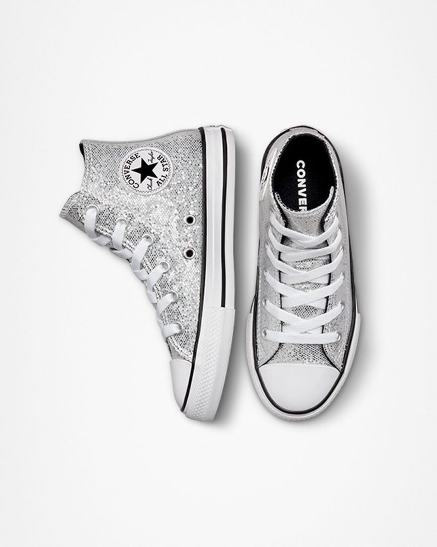 Girls' Converse Chuck Taylor All Star Glitter High Top Shoes Silver / Grey / Black | AU C0354W